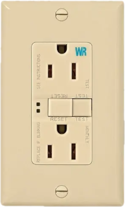  A typical residential 120 VAC GFCI duplex receptacle 
